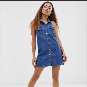 ASOS petite denim sleeveless shirt dress